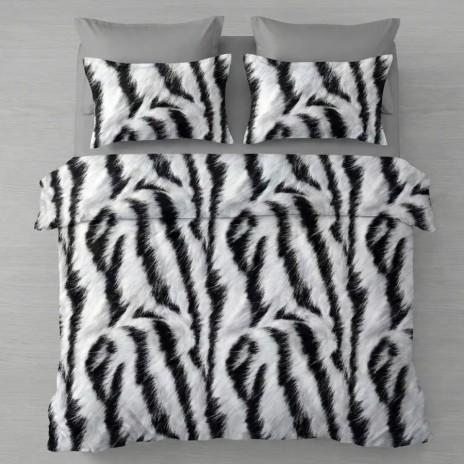 Lenjerie de pat cu elastic din finet zebra alb negru 6 piese