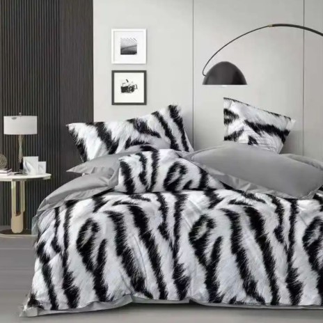 Lenjerie de pat cu elastic din finet zebra alb negru 6 piese