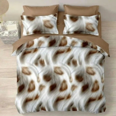 Lenjerie de pat cu elastic din finet animal print bej 6 piese