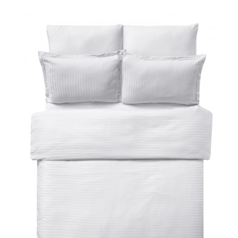 Lenjerie de pat albă Ralex Pucioasa, damasc gros, cearceaf cu elastic, eleganță hotelieră