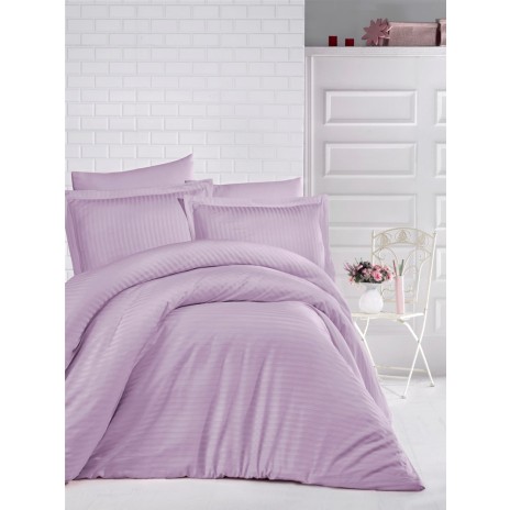 Set lenjerie de pat lila damasc gros, pentru două pilote, 5 piese, 100% bumbac, Ralex Pucioasa