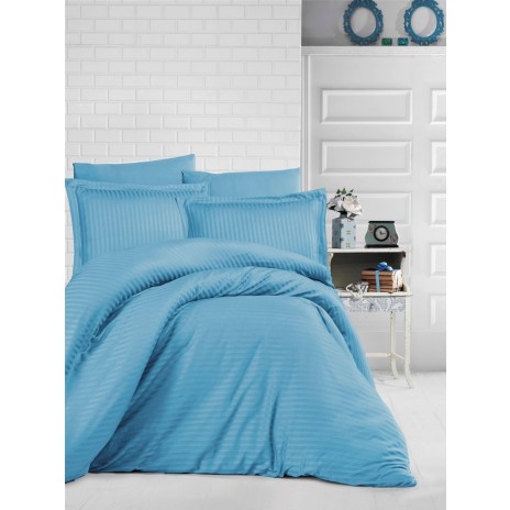 Set lenjerie de pat turcoaz damasc, 5 piese, pentru hoteluri, 100% bumbac, Ralex Pucioasa
