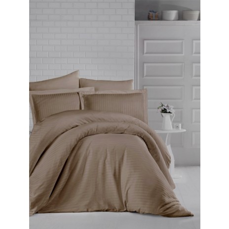 Lenjerie de pat damasc gros cu cearceaf de pilota 160x200cm, Maro