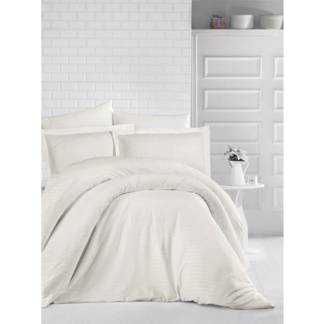 Lenjerie de pat crem damasc pentru pat 140x200cm, set 4 piese, confortabil și elegant, Ralex Pucioasa