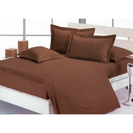 Lenjerie de pat maro din damasc pentru hoteluri, set de 4 piese cu elastic pentru saltea de 180x200 cm