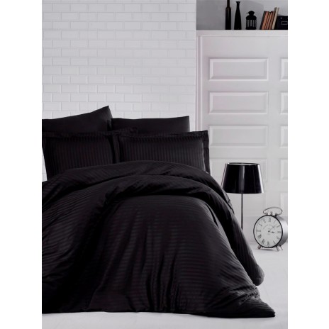 Set de lenjerie de pat neagră din damasc gros pentru saltea 180x200cm, ideală pentru hoteluri și acasă