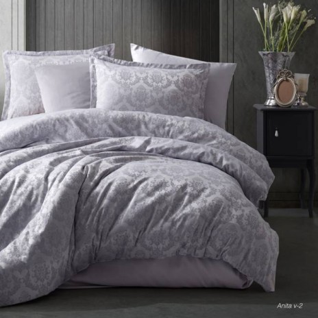 Lenjerie de pat jacquard satin model Anita în nuanțe neutre