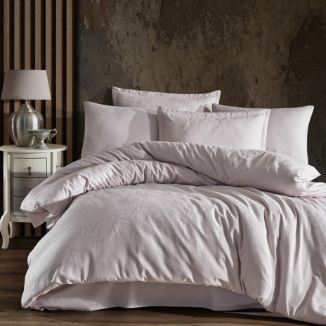 Lenjerie de pat de lux din jacquard satin, Clasy Home, model Arata V1, în nuanțe de bej, elegantă și sofisticată.