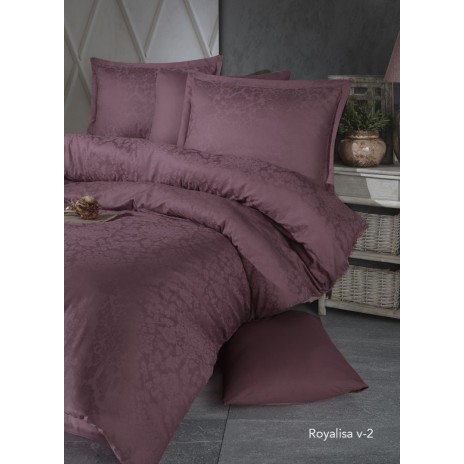Lenjerie de pat mov din bumbac satinat Royalisa V-2 cu țesătură jacquard, set de 6 piese, decor elegant și sofisticat