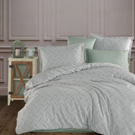 Lenjerie de pat jacquard satin model Aura cu model unduitor în nuanțe neutre