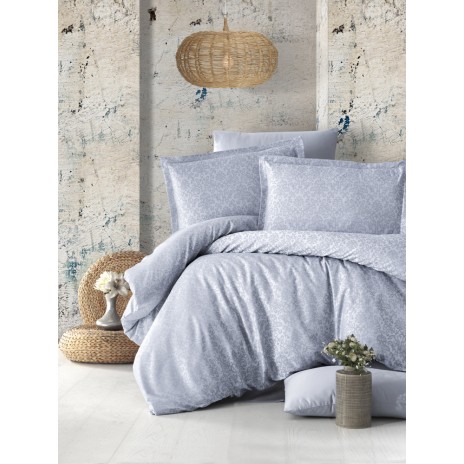 Lenjerie de pat din jacquard satin de lux Clasy Ninova cu model delicat în nuanțe de gri deschis și alb