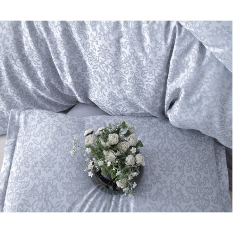 Lenjerie de pat din jacquard satin de lux Clasy Ninova cu model delicat în nuanțe de gri deschis și alb