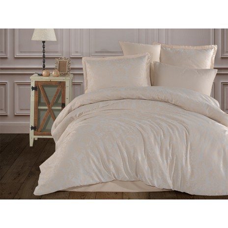 Lenjerie de pat bej din jacquard fin și durabil, cu modele elegante, set Clasy Home