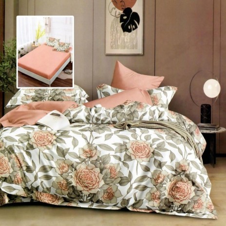 Lenjerie finet cu elastic 6 piese Trandafiri portocalii, cearceaf pilota 200x220 cm