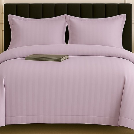Lenjerie de pat lila din damasc policoton 4 piese cu dungi fine