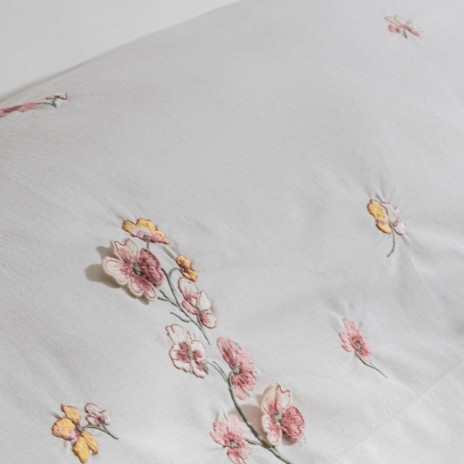 Lenjerie de pat dublu Amber crem din bumbac natural cu broderii florale, 6 piese, Saheser Home
