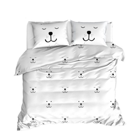 Lenjerie pat ranforce Enlora Home Eles White cu fete jucause de ursuleti