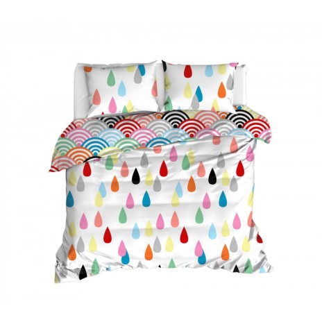 Lenjerie de pat dublu bumbac 100% ranforce cu design colorat și abstract, set de 4 piese