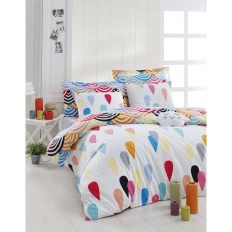 Lenjerie de pat dublu bumbac 100% ranforce cu design colorat și abstract, set de 4 piese