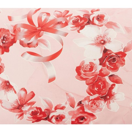 Lenjerie de pat dublu fosforescentă cu design romantic de trandafiri și inimioare roșii pe fundal roz, bumbac 100% ranforce