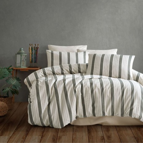 Lenjerie de pat dublu bumbac 100% ranforce, Nazenin Home, Natural Verde