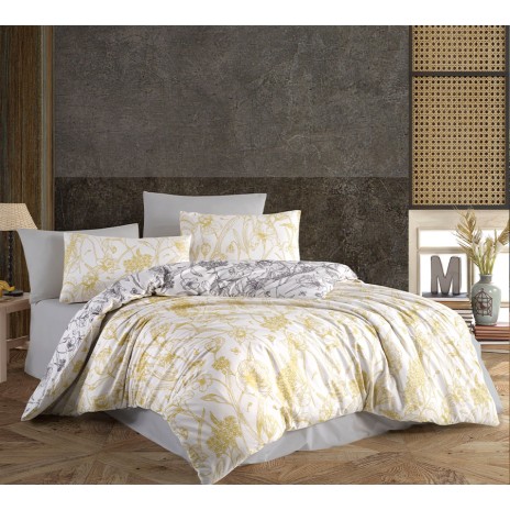 Set lenjerie de pat floral galben și alb, bumbac 100% Ranforce