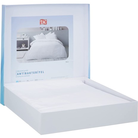 Lenjerie de pat albă din bumbac 100% ranforce, design minimalist, marca Tac.