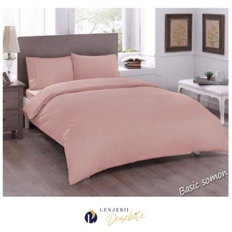 Lenjerie de pat dublu bumbac 100% ranforce somon - Tac Basic