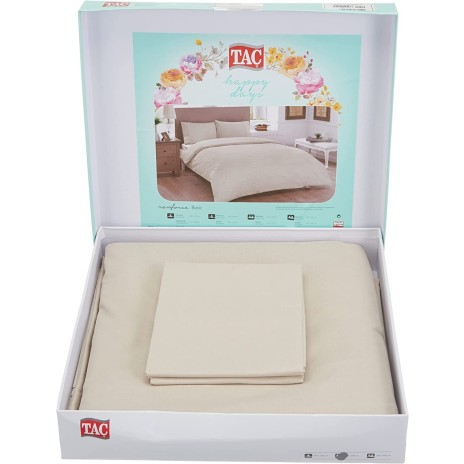 Lenjerie de pat din bumbac 100% ranforce, model simplu în nuanță bej.