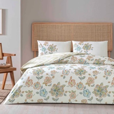 Lenjerie pat bumbac ranforce TAC Benica imprimeu floral pastel
