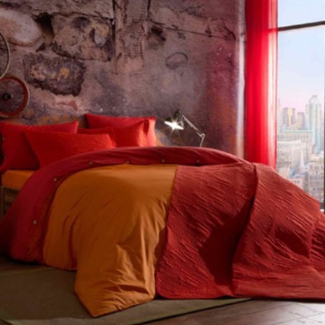 Lenjerie de pat cu elastic pentru saltea de 160x200cm, bumbac 100% ranforce, TAC, Colorful Oranj