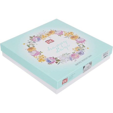 Lenjerie de pat din bumbac ranforce Tac, design floral delicat în nuanțe de roz, violet și verde pe fundal alb