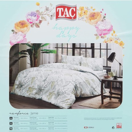Lenjerie de pat model floral alb-negru pe fundal alb, pat dublu, din bumbac 100% ranforce, Tac Jamie