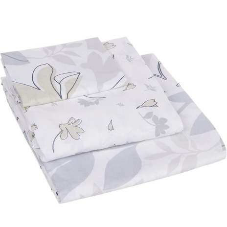 Lenjerie de pat model floral alb-negru pe fundal alb, pat dublu, din bumbac 100% ranforce, Tac Jamie