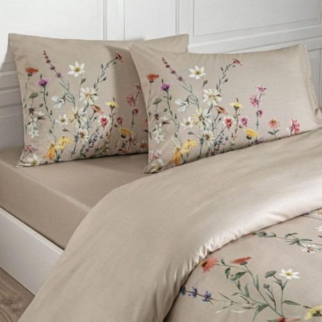 Lenjerie de pat TAC Lunel din bumbac 100% ranforce bej cu imprimeu floral de câmp multicolor