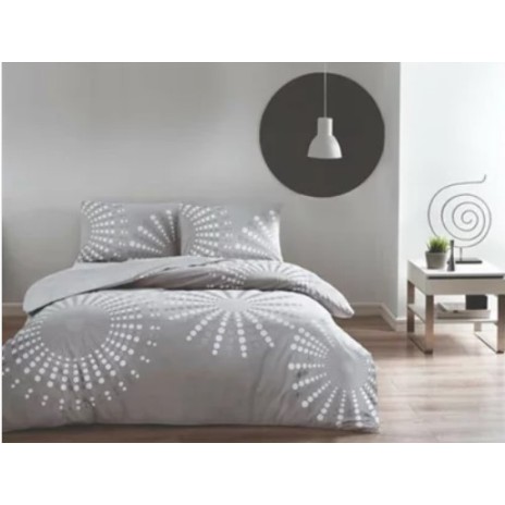 Lenjerie de pat dublu bumbac 100% Ranforce Moon cu design modern de cercuri albe pe fundal gri