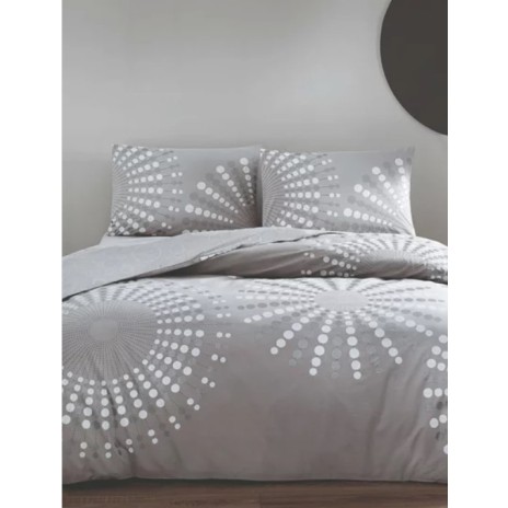 Lenjerie de pat dublu bumbac 100% Ranforce Moon cu design modern de cercuri albe pe fundal gri