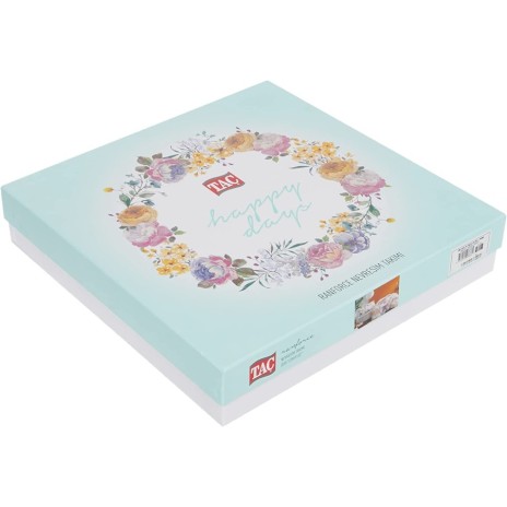 Lenjerie de pat dublu Tac din bumbac ranforce, design floral pastelat în nuanțe de roz, mov, galben și albastru