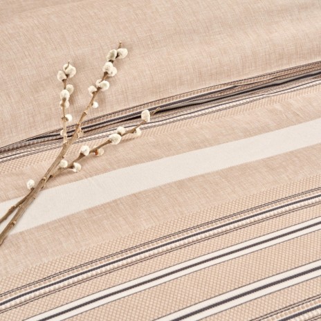 Lenjerie de pat Perle din bumbac 100% ranforce, brand Tac, cu design în dungi în tonuri de bej și alb, ideală pentru un decor elegant și sofisticat.