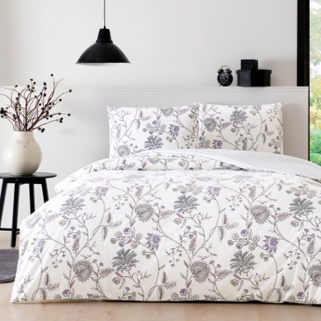 Lenjerie de pat TAC Rosie din bumbac 100% ranforce, design floral în nuanțe de mov și gri
