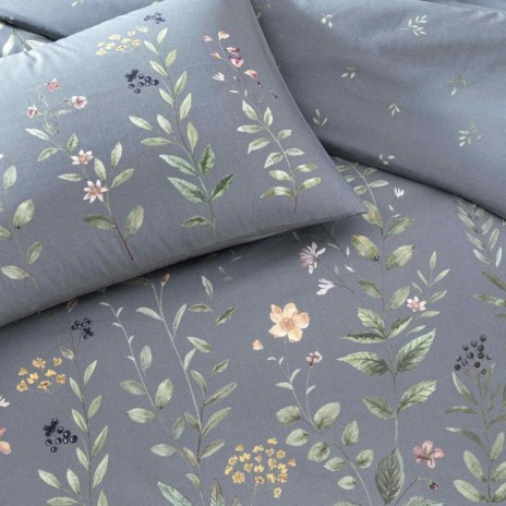 Lenjerie de pat TAC Serelis din bumbac 100% ranforce gri-albăstrui cu imprimeu floral elegant