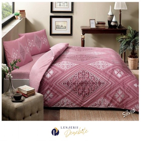 Lenjerie de pat dublu bumbac 100% ranforce TAC Silvia roz-alb cu motive geometrice și florale