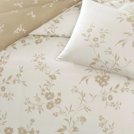 Lenjerie de pat dublu TAC Vellise Floral din bumbac 100% ranforce crem cu imprimeu bej
