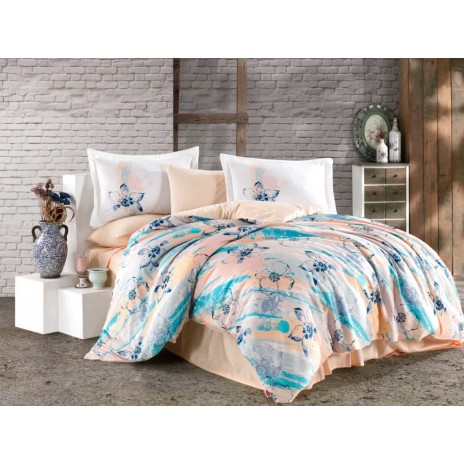 Lenjerie de pat dublu bumbac 100% satin de lux, Hobby Home, Brisha - Turquoise