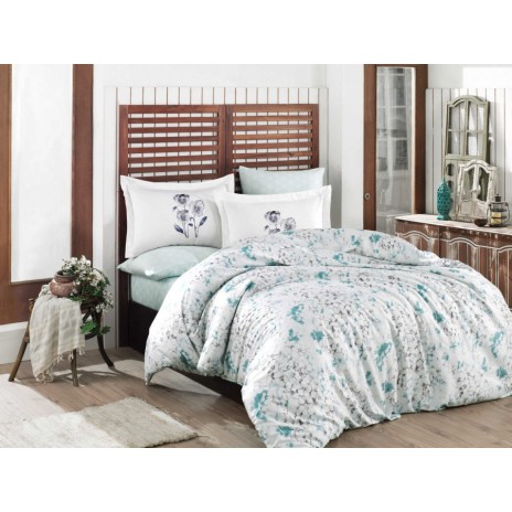 Lenjerie de pat dublu bumbac 100% satin de lux, Hobby Home, Jimena - Mint