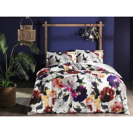 Lenjerie de pat TAC Alessa Sari din bumbac 100% mako satin, model floral