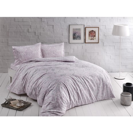 Lenjerie de pat dublu din bumbac satinat lila cu damasc, model Castillo