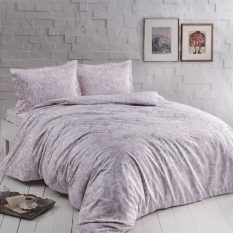 Lenjerie de pat dublu din bumbac satinat lila cu damasc, model Castillo
