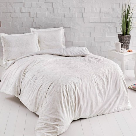 Lenjerie pat TAC Castilo crem satin de lux, design sofisticat, bumbac 100%