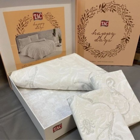 Lenjerie pat TAC Castilo crem satin de lux, design sofisticat, bumbac 100%